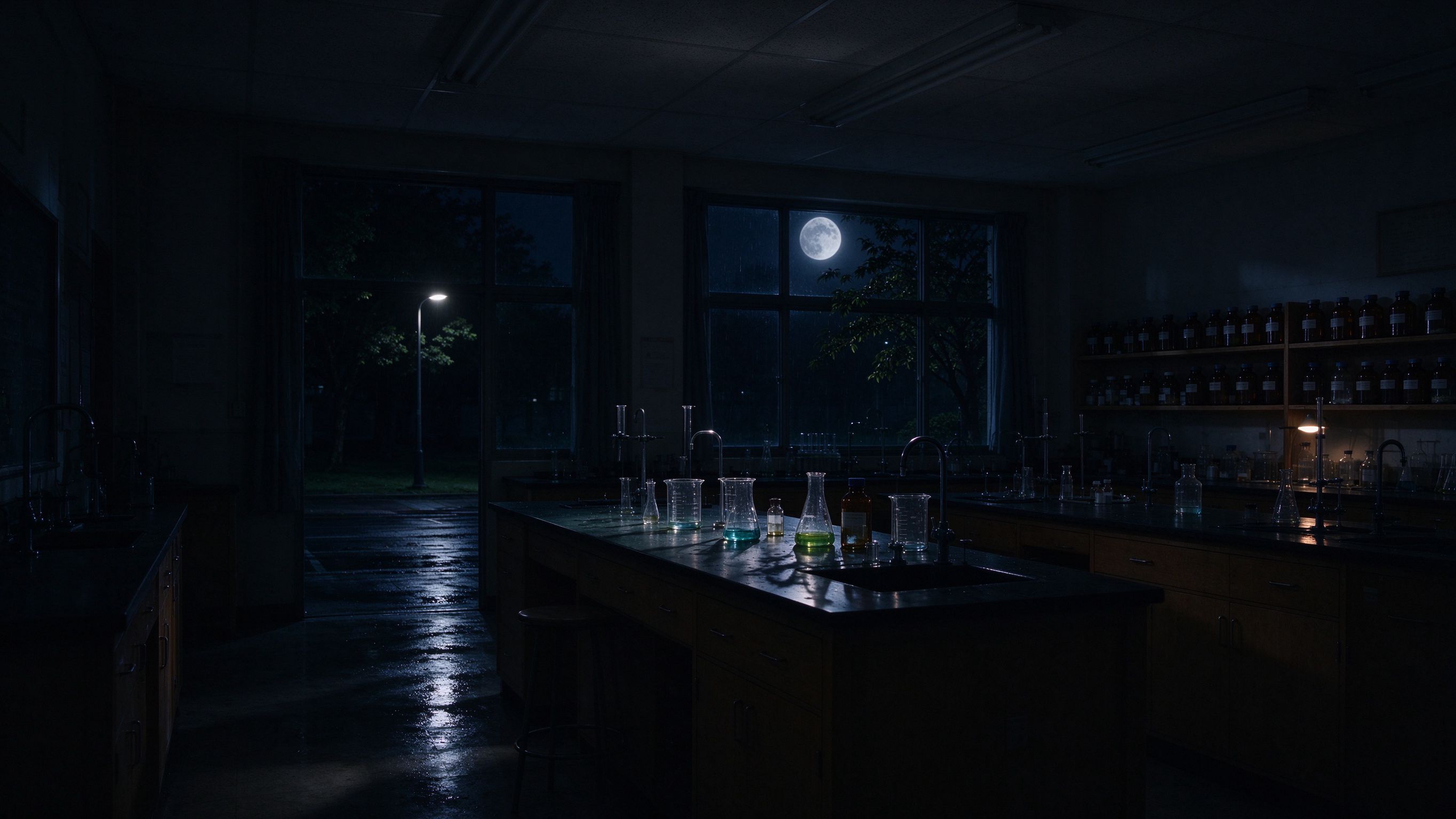 化学实验室夜色